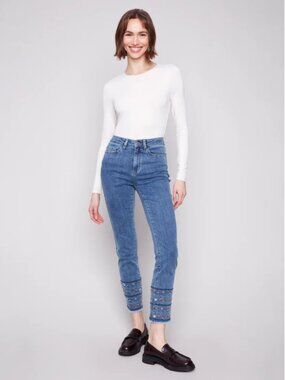 Charlie B Mid Rise Hem Embroidered Jean  Size 10